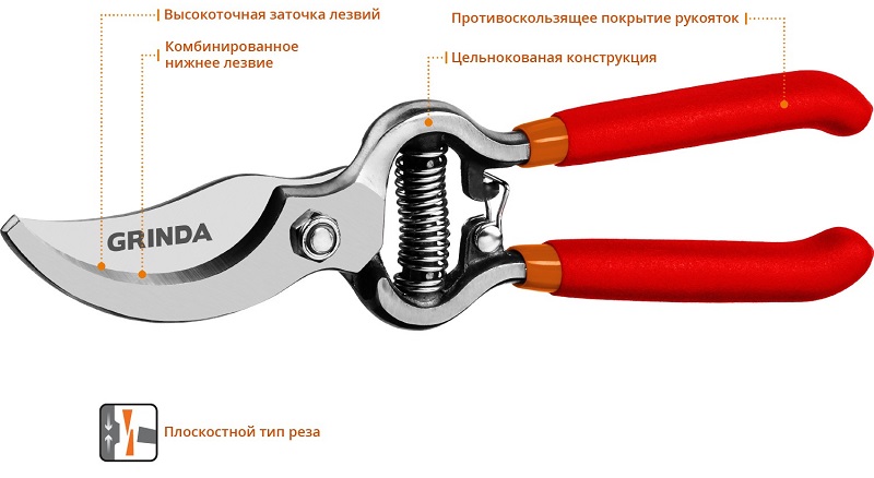 Секатор 200 мм цельнокованый, плоскостной GRINDA (423103) G-3