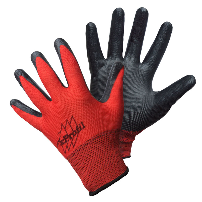 Перчатки нейлон с нитрил.покрыт. черно-красные